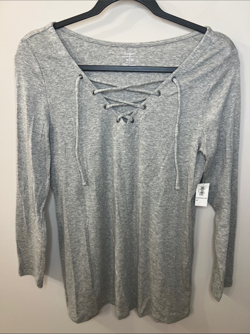 Old Navy Gray Lace-Up Long Sleeve Tee